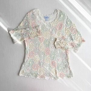 cream‎ crochet sweater 90s vtg pastel oversized sweater
